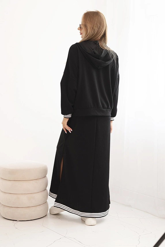 Women's set with viscose featuring a button-up blouse and a long dress black