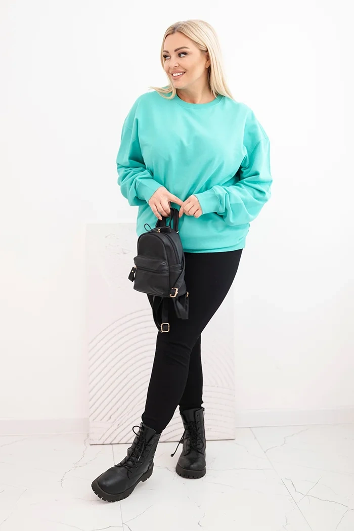 Damenpullover Pünktchen Plus Size aus Baumwolle basic mit Rundhalsausschnitt mintgrün