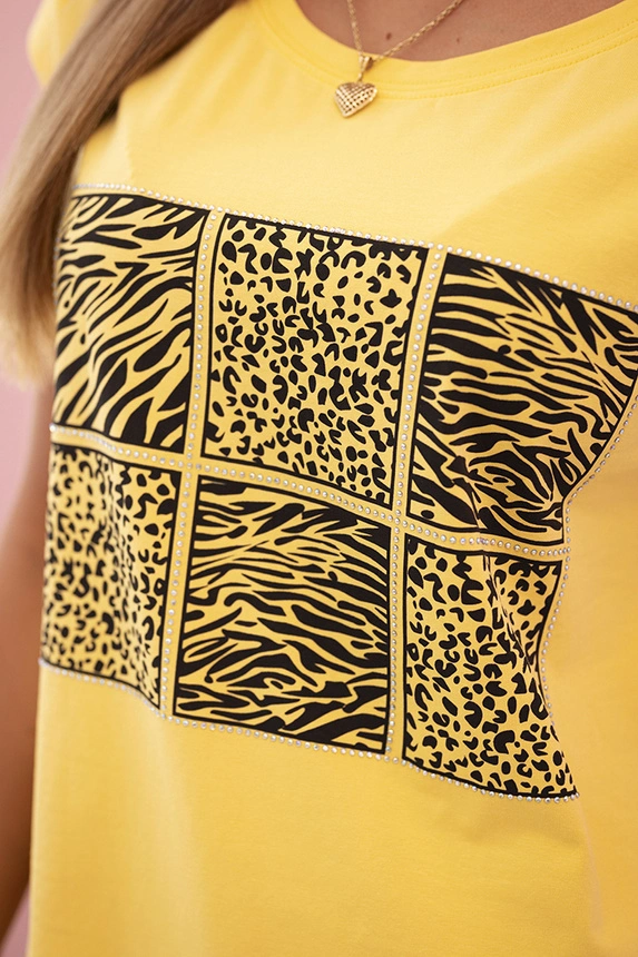 Women's cotton blouse with decorative print yellow