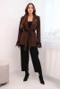 Women's blazer with a belt and lace finish on the sleeves brown