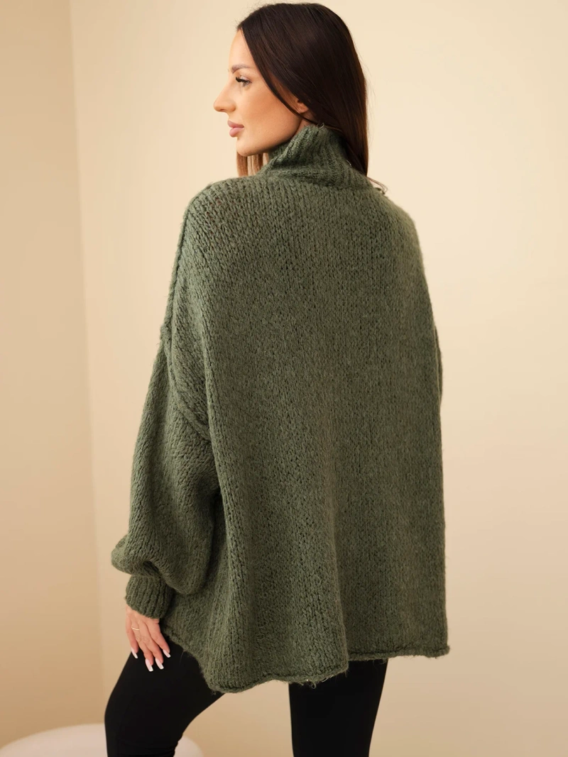 Damen Oversize Pullover mit Wollanteil, Rollkragen und weiten Ärmeln khaki