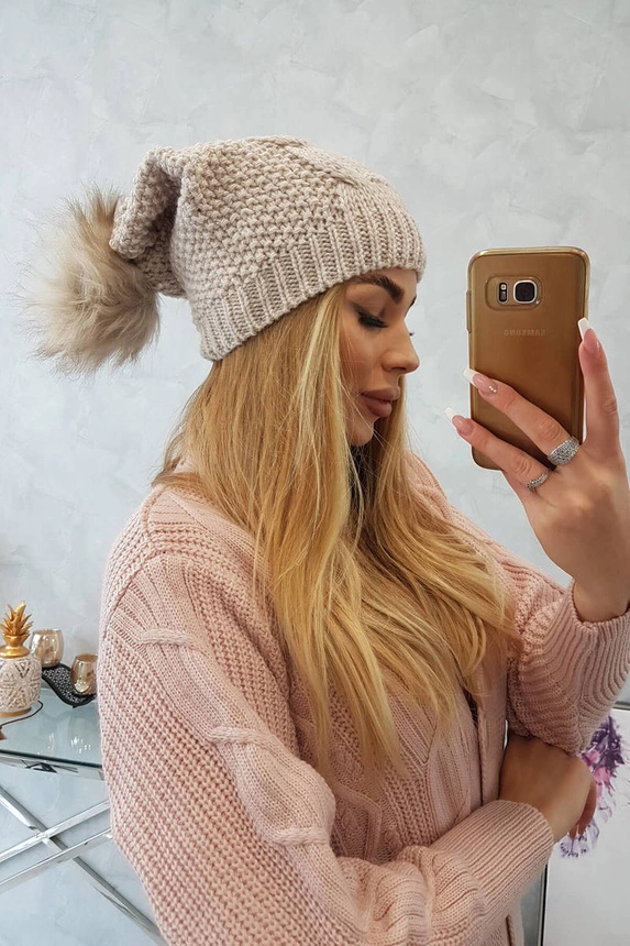 Čapica s fleece Karolina K243 béžová