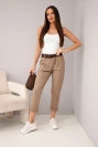 Damen Baumwollhose mit Gürtel und hochgekrempeltem Hosenbein camel