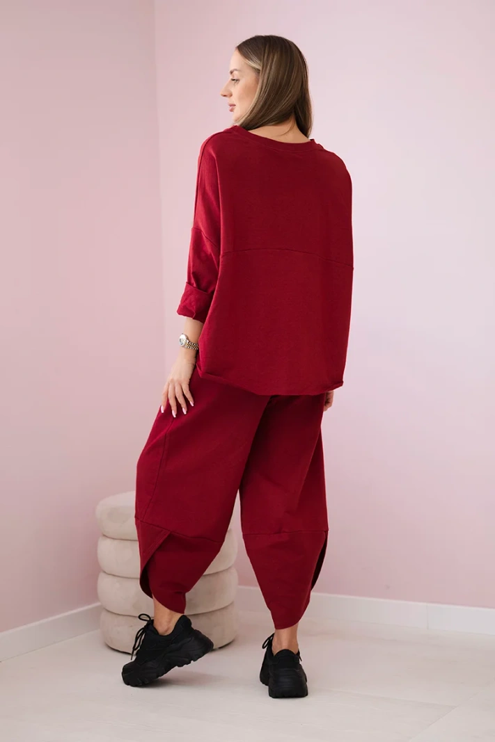 Cotton sweatshirt pants set burgundy