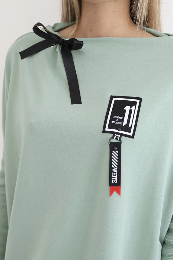 Oversize sweatshirt with asymmetrical sides dark mint