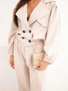Women's cotton set with collar and jogger pants beige