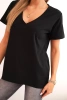 Women's cotton blouse with a V-neck and short sleeves black
