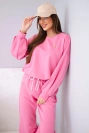 Women's set butter sweatshirt with a brooch and straight leg trousers pink