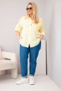 Dámská bavlněná košile Plus Size s límečkem a krajkovou vsadkou žlutá