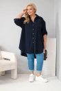 Koszula damska Plus Size z wiskozy sztruksowa z podpinanymi rękawami granatowa