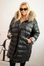 Damenjacke Plus Size mit Kapuze und Fell schwarz