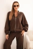 Women's cotton set with wide leg pants and zip-up hoodie brown