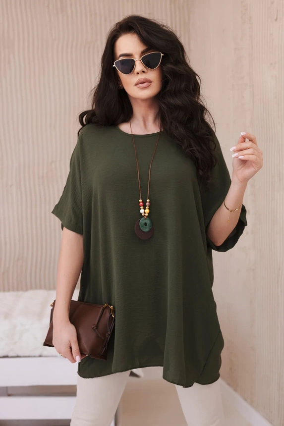 Oversized blouse with pendant khaki