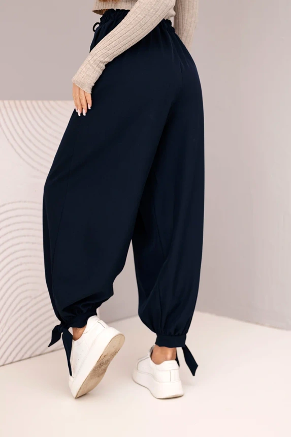 Women's pants with wide legs and ties at the bottom navy blue