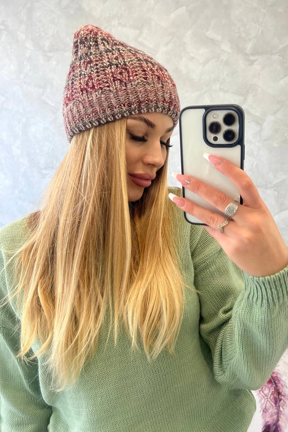 Melisa Fleecemütze K241 bordeaux+beige