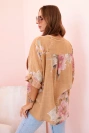 Women's cotton blouse with a floral pattern and buttons - camel