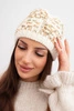 Damen Wintermütze mit buntem Garn und breitem Bündchen K355 ecru+rudy+zielony