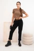 Women's corduroy pants with a belt black