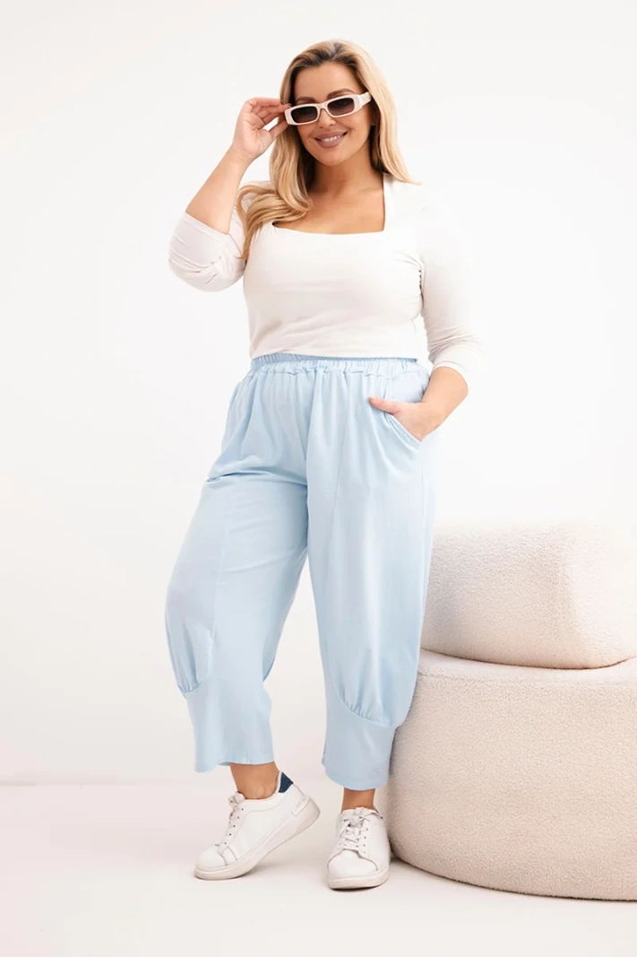 Plus Size women's pants with a dropped crotch and an elastic waistband blue