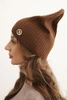 Women's ribbed hat with decorative button made of viscose and modal light brown