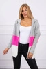 Trispalvis džemperis su gobtuvu pilka+rožinė neon+ecru