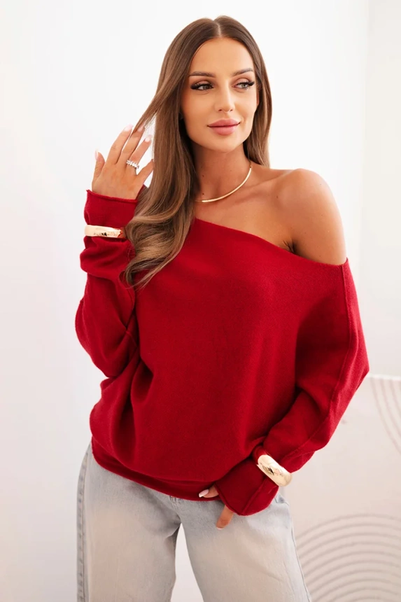 Asymmetrical batwing women's viscose sweater burgundy