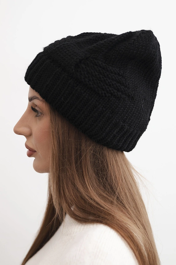 Women's winter wool hat with zirconia and pattern K455 mocha
