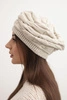 Women's winter wool hat with decorative weave and studs K397 beige