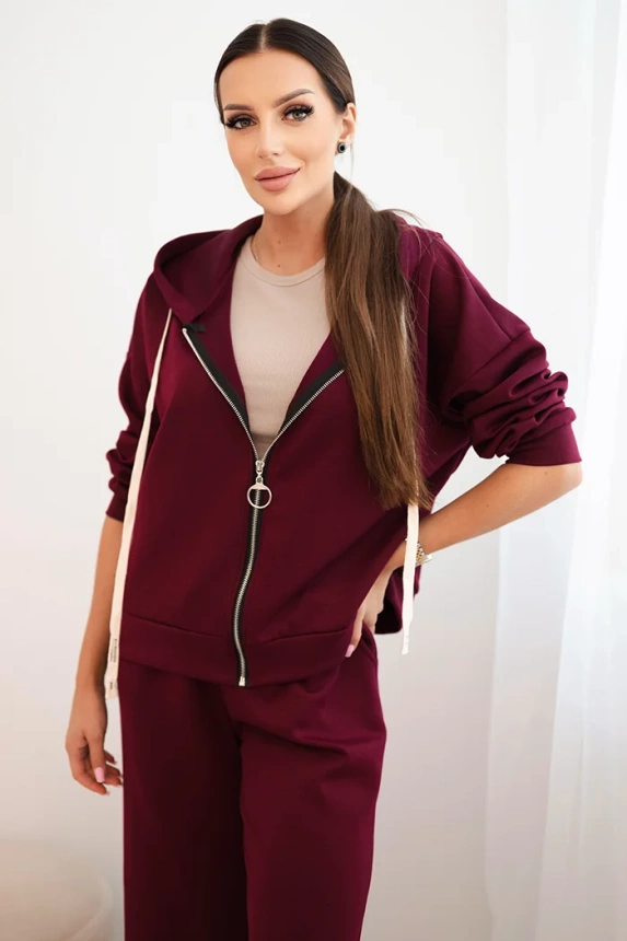 Women's set with wide-leg pants and zip-up sweatshirt plum