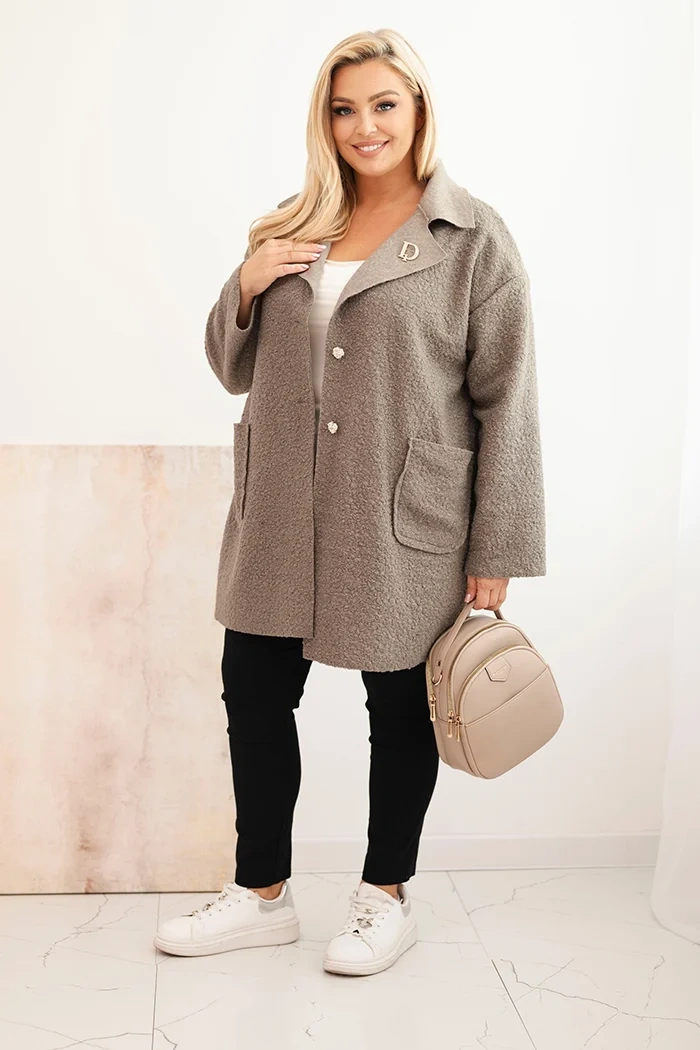 Damenmantel Plus Size Lammfell mit Wolle und Taschen fango