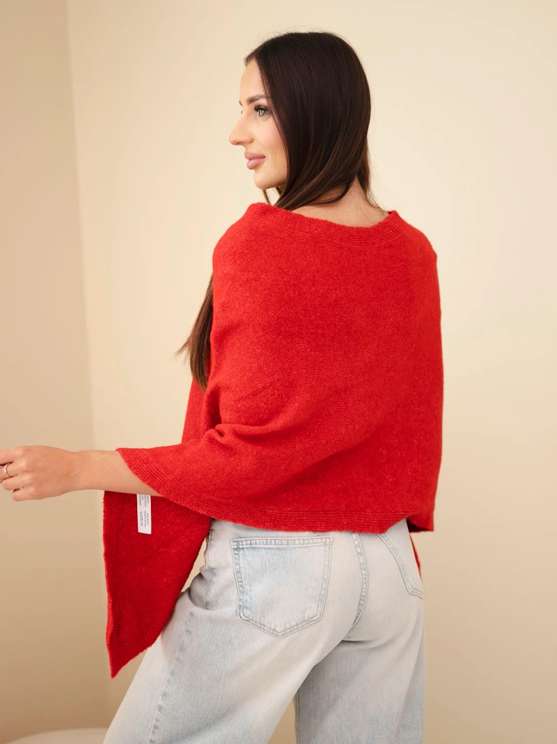 Damenpullover Poncho aus Baby-Alpaka mit Knöpfen rot