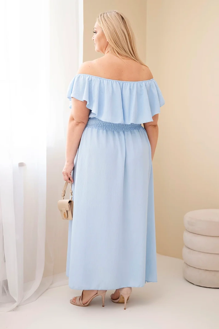 Sukienka damska Plus Size z falbaną i elastyczną talią niebieska