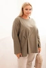 Dámská blůza Plus Size s bavlnou, kapsou a ohrnutým rukávem kiwi