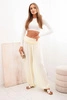 Women's viscose trousers with wide leg and ruffles yellow