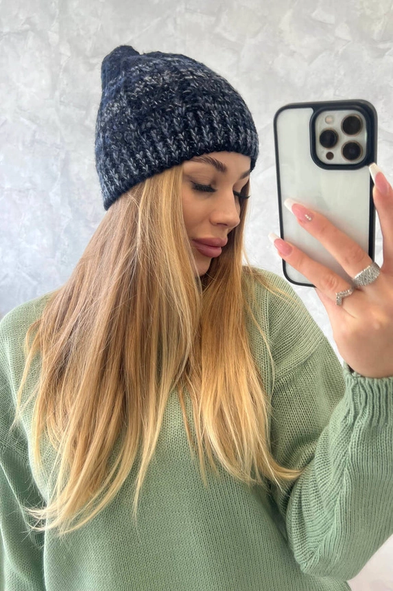 Čapica s fleece Melisa K241 čierna+námornícka modrá