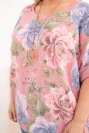 Dámská bavlněná halenka Plus Size s krátkým rukávem a květinovým vzorem tmavě růžová