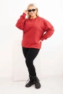 Damenpullover Plus Size aus Baumwolle basic mit Rundhalsausschnitt bordeaux