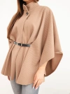 Damenponcho mit Gürtel und hohem Kragen Überwurf camelowa