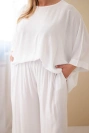 Plus Size women's viscose set with wide-leg trousers and blouse white