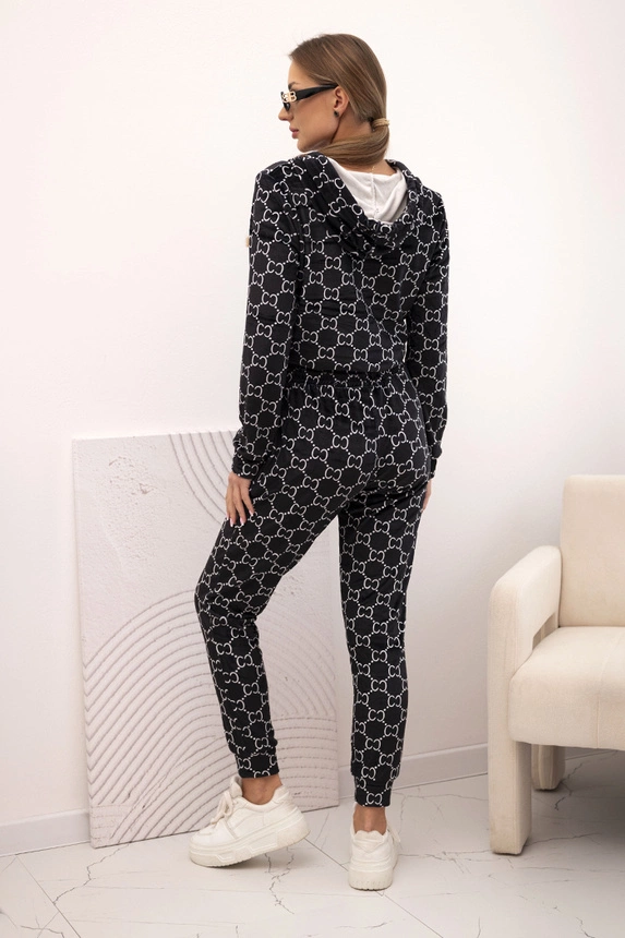 Damen-Veloursset mit Aufdruck schwarz