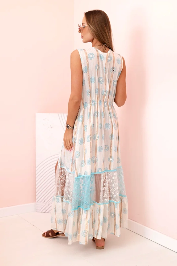 Women's cotton cape with embroidery turquoise