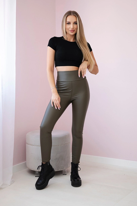 Insulated pants made of eco leather khaki