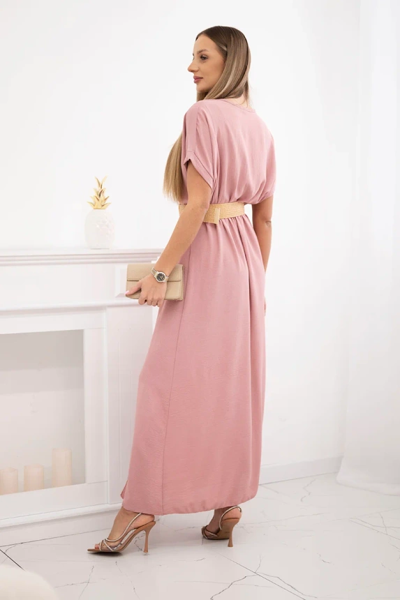 Langes Kleid mit Ziergürtel dunkles Puderrosa