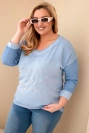 Plus Size women's blouse distressed with print and pearls jeans