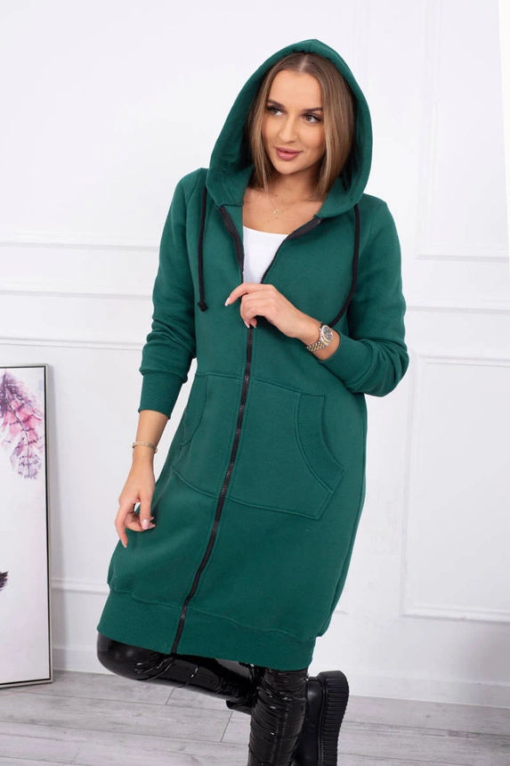 Long insulated sweatshirt with a hood dark green