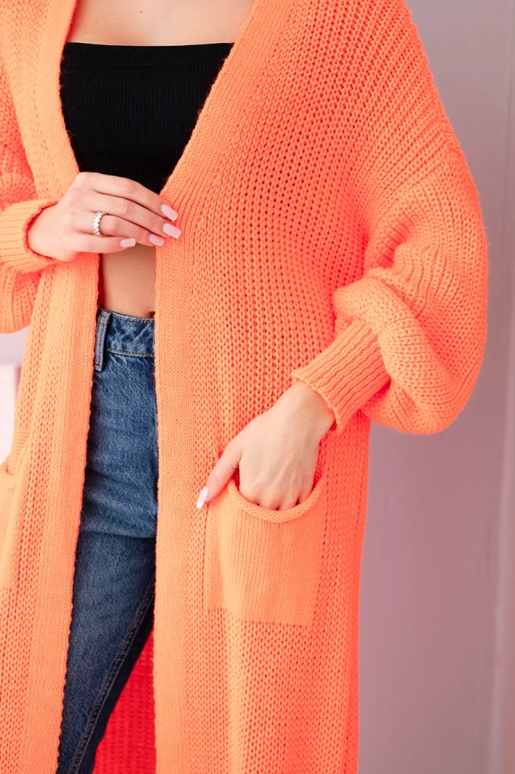 Lange Strickjacke neonorange