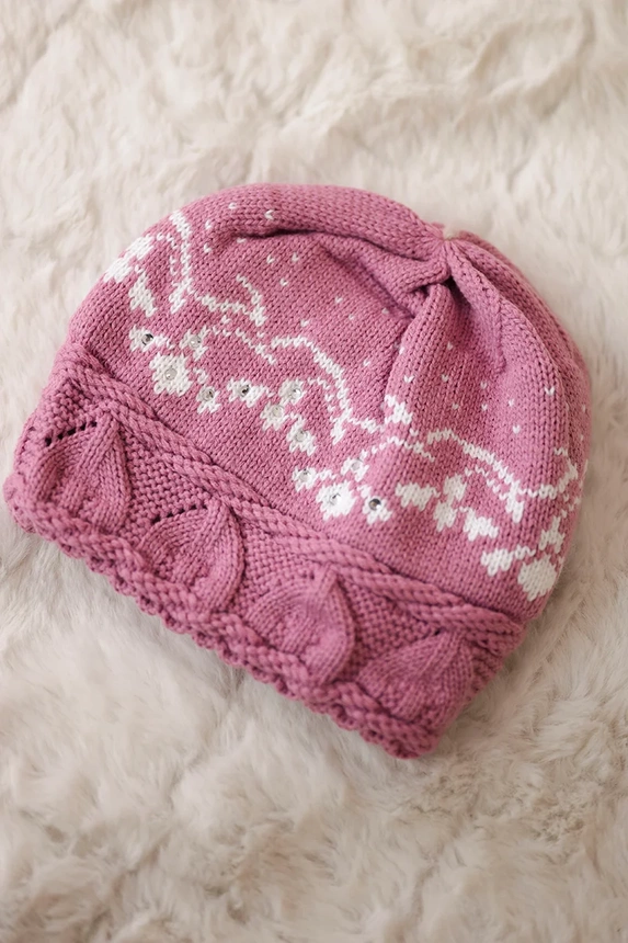 Damenmütze Kira K374 dunkelrosa+weiss
