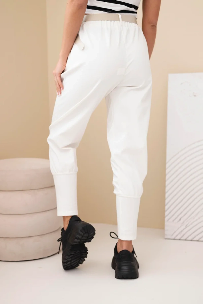 Damen Baumwollhose mit hoher Taille und Gürtel ecru