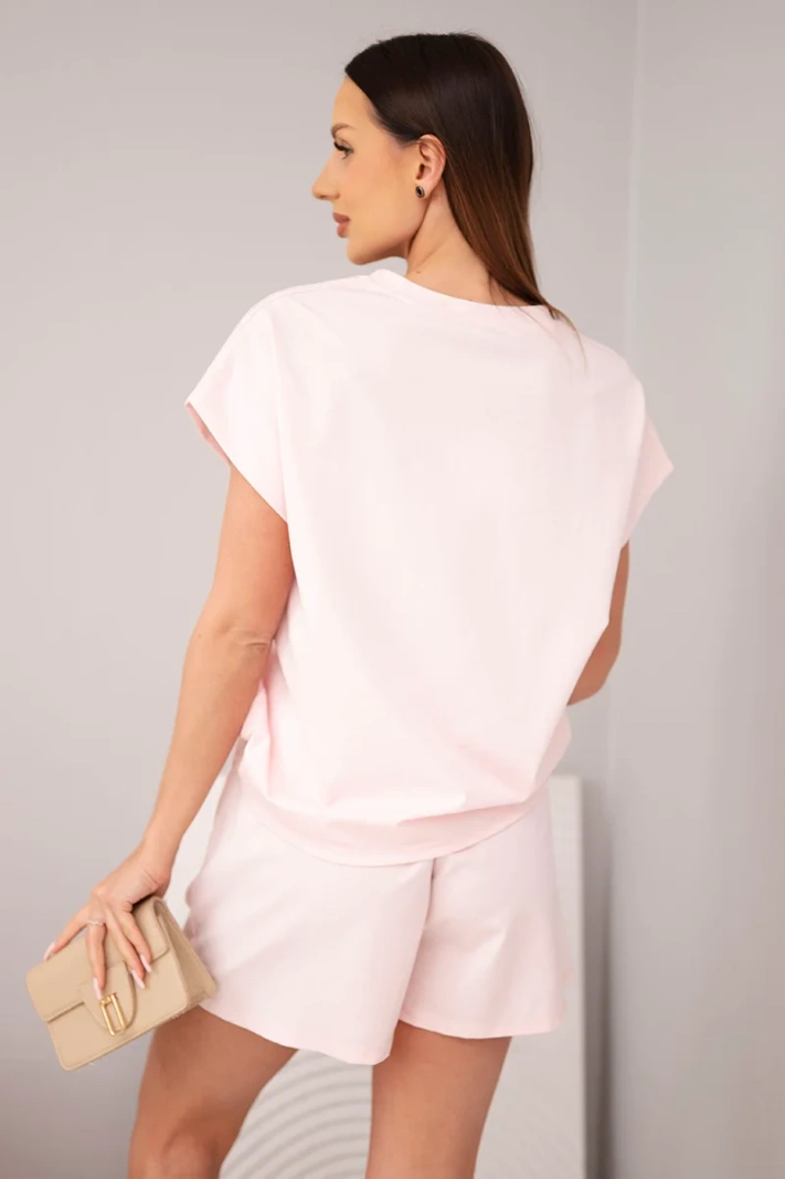 Women's lyocell set with a blouse and pleated shorts candy pink