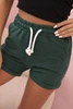 Women's cotton shorts with elastic and tie at the waist dark green